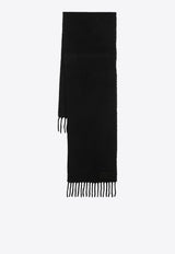 AMI PARIS Logo Patch Fringed Wool Scarf Black USF417AA0003_001