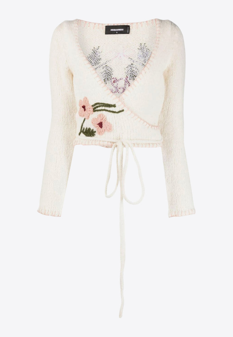 Dsquared2 Floral Embroidery Cropped Sweater White S72HA1152S18360_101