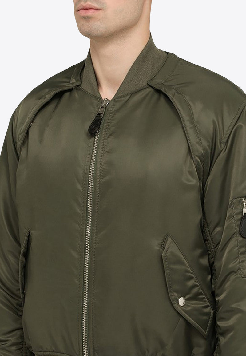 Alexander McQueen Convertible Ruched Bomber Jacket Green 771141QRAAK/O_ALEXQ-3360