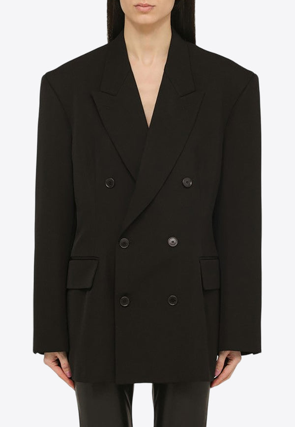 Balenciaga Cinched Double-Breasted Wool Blazer 773357TNT39/O_BALEN-1000 Black