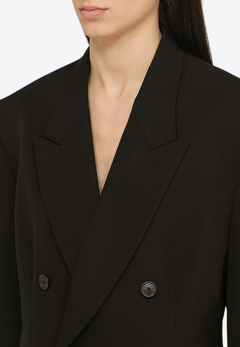 Balenciaga Cinched Double-Breasted Wool Blazer 773357TNT39/O_BALEN-1000 Black