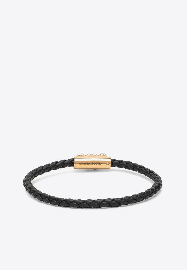 Alexander McQueen Seal Braided Leather Bracelet Black 7741771AASM/O_ALEXQ-1085