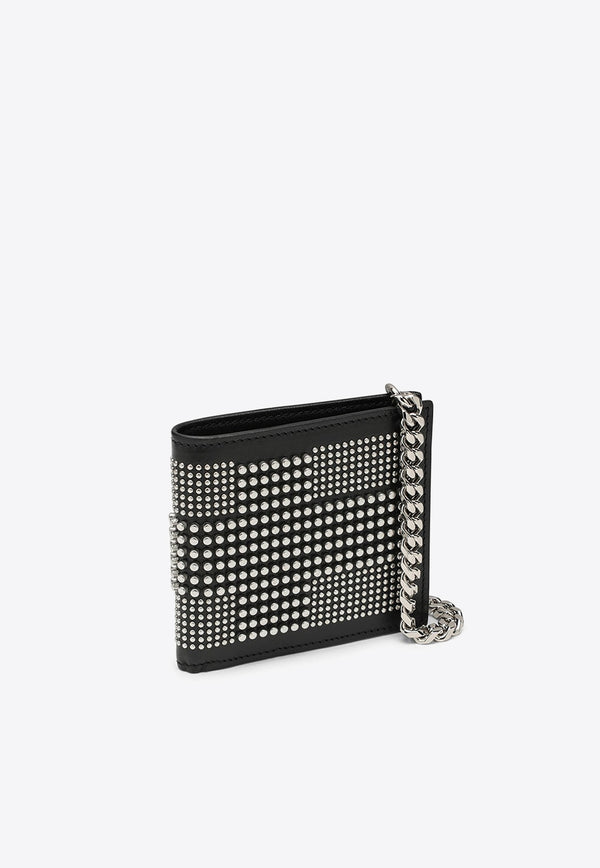 Alexander McQueen Studded Bi-Fold Leather Wallet with Chain Black 7752921AAQ2/O_ALEXQ-1000