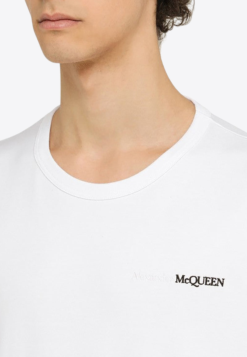 Alexander McQueen Logo Embroidered Crewneck T-shirt White 776281QXAAB/O_ALEXQ-0965