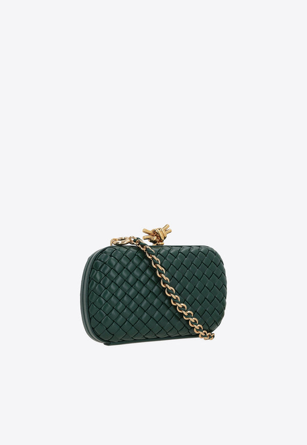 Bottega Veneta Knot Padded Intreccio Leather Clutch with Chain 776662V01D1 3050 Emerald Green