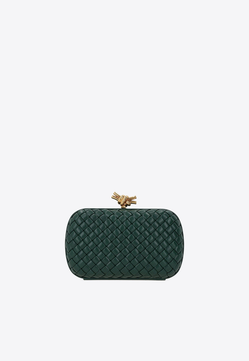 Bottega Veneta Knot Padded Intreccio Leather Clutch with Chain 776662V01D1 3050 Emerald Green