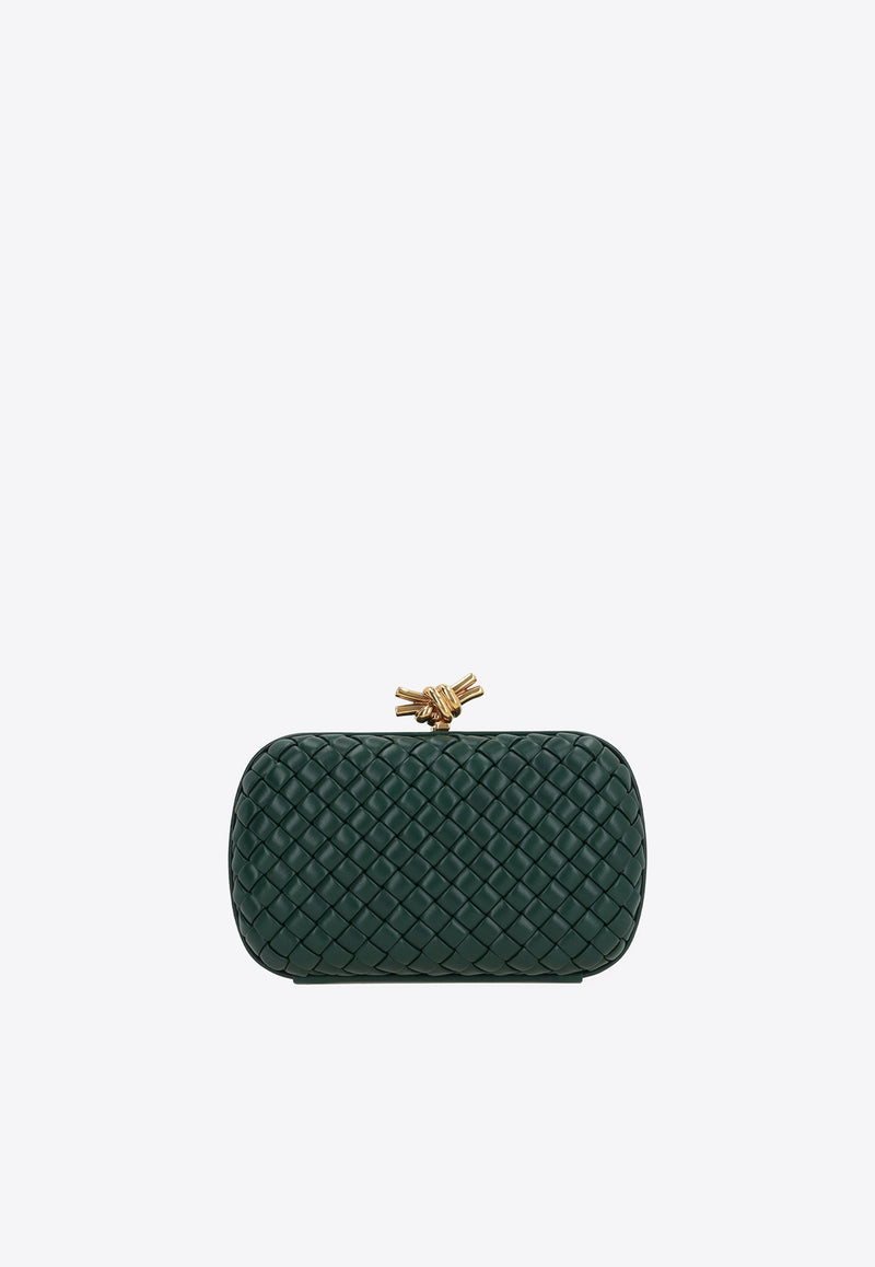 Bottega Veneta Knot Padded Intreccio Leather Clutch with Chain 776662V01D1 3050 Emerald Green