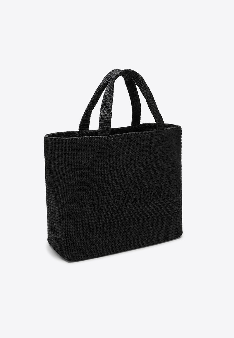 Saint Laurent Logo Embroidered Raffia Tote Bag Black 776763GAAEL/O_YSL-1000