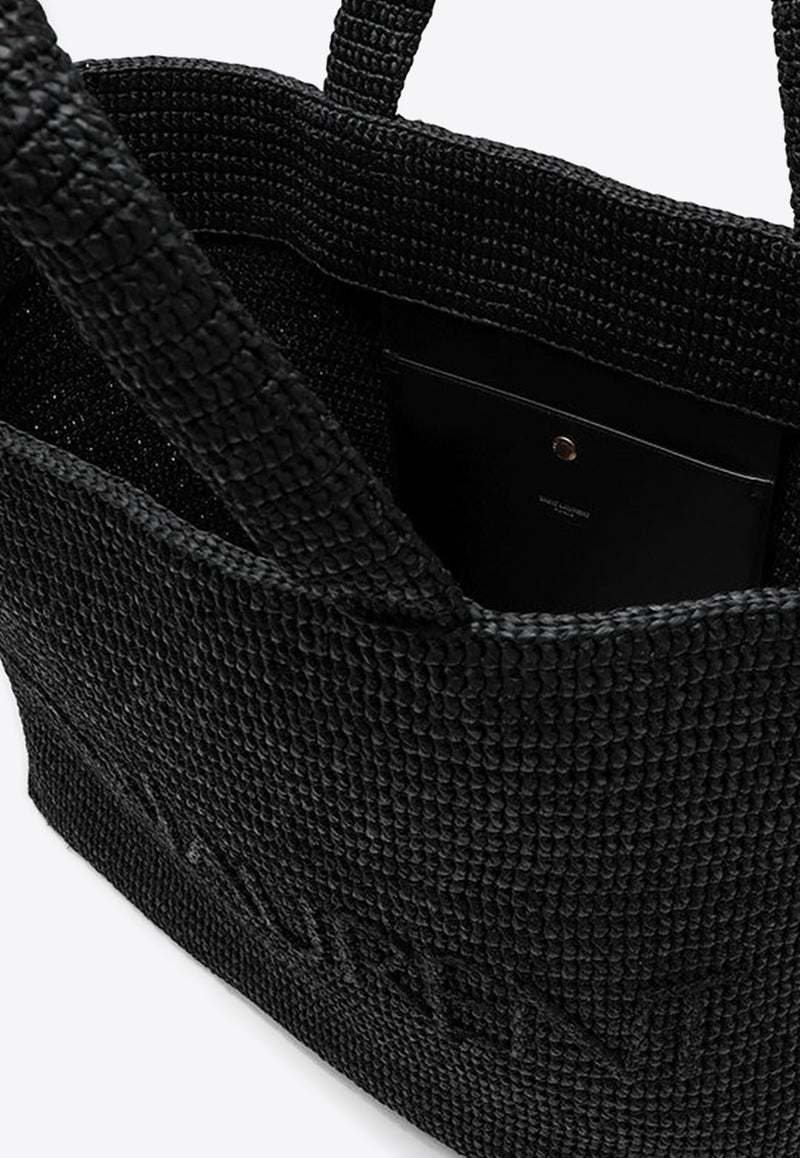 Saint Laurent Logo Embroidered Raffia Tote Bag Black 776763GAAEL/O_YSL-1000