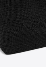 Saint Laurent Logo Embroidered Raffia Tote Bag Black 776763GAAEL/O_YSL-1000