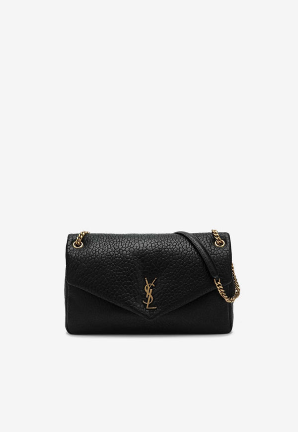 Saint Laurent Large Calypso Grained Leather Shoulder Bag Black 777399AACYT/O_YSL-1000