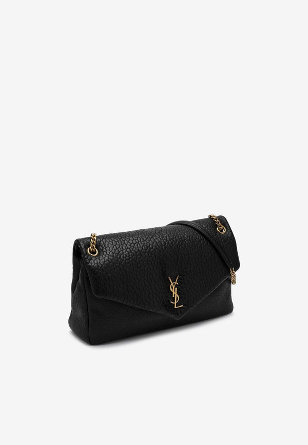 Saint Laurent Large Calypso Grained Leather Shoulder Bag Black 777399AACYT/O_YSL-1000