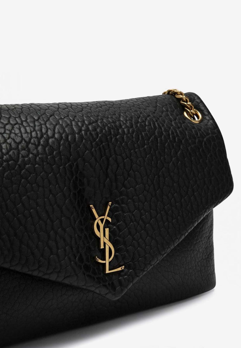 Saint Laurent Large Calypso Grained Leather Shoulder Bag Black 777399AACYT/O_YSL-1000