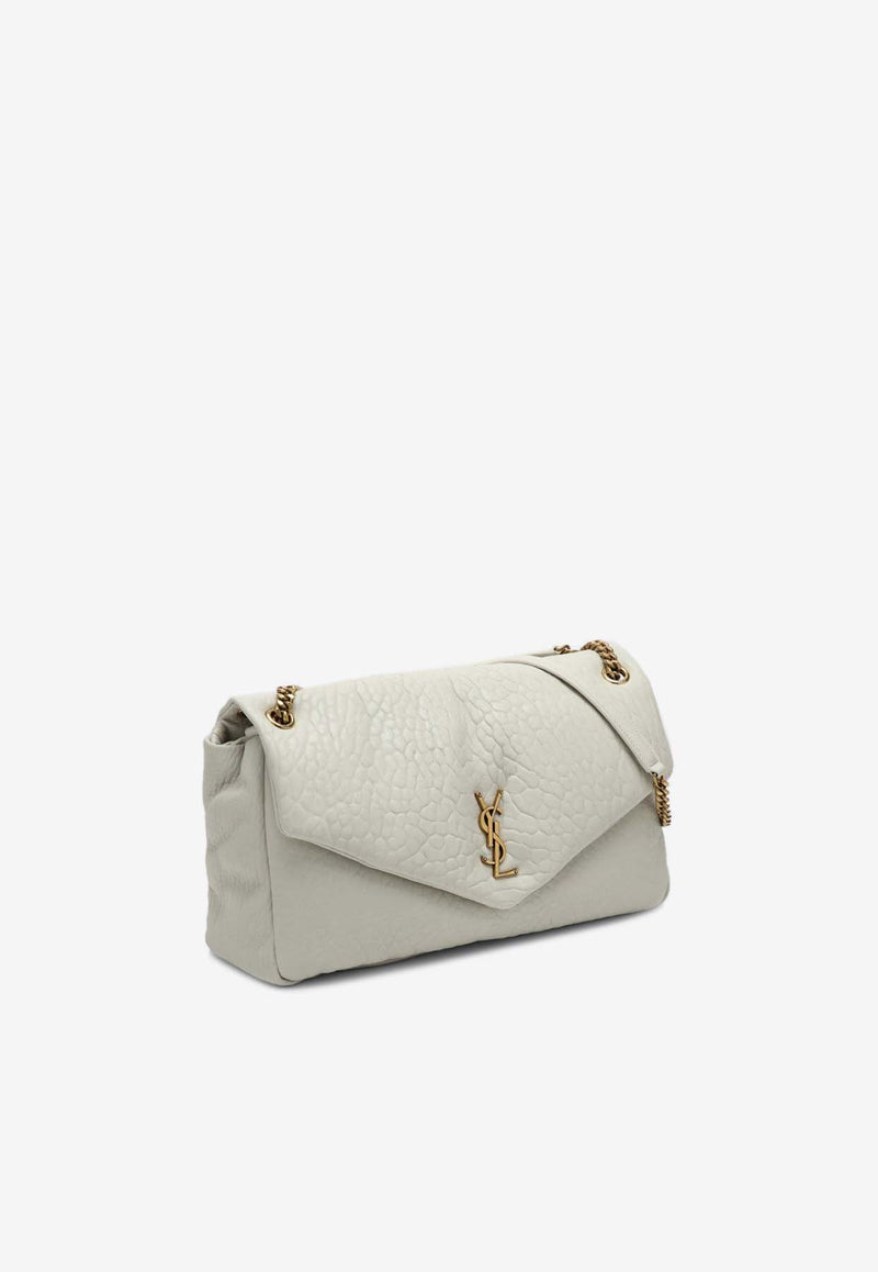 Saint Laurent Large Calypso Grained Leather Shoulder Bag White 777399AACYT/O_YSL-9207