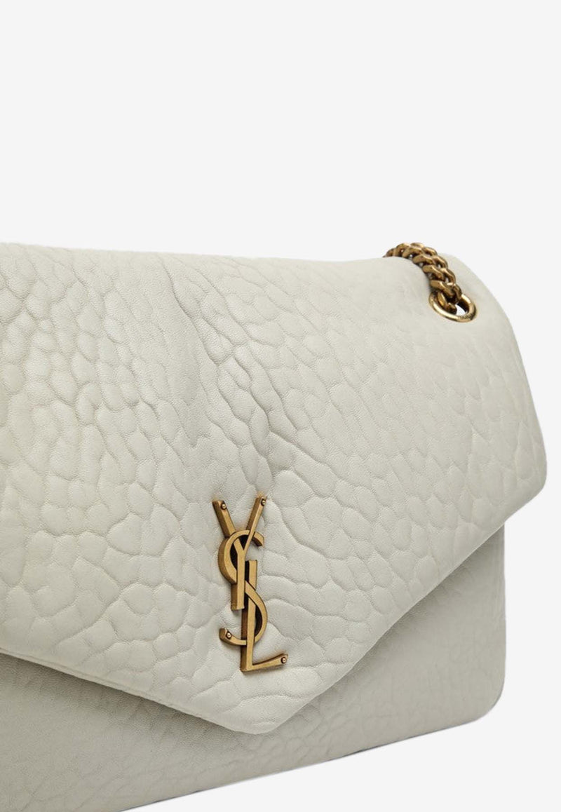 Saint Laurent Large Calypso Grained Leather Shoulder Bag White 777399AACYT/O_YSL-9207