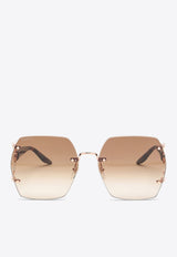 Gucci Rimless Hexagonal Sunglasses Brown 778291I3330/O_GUC-8023