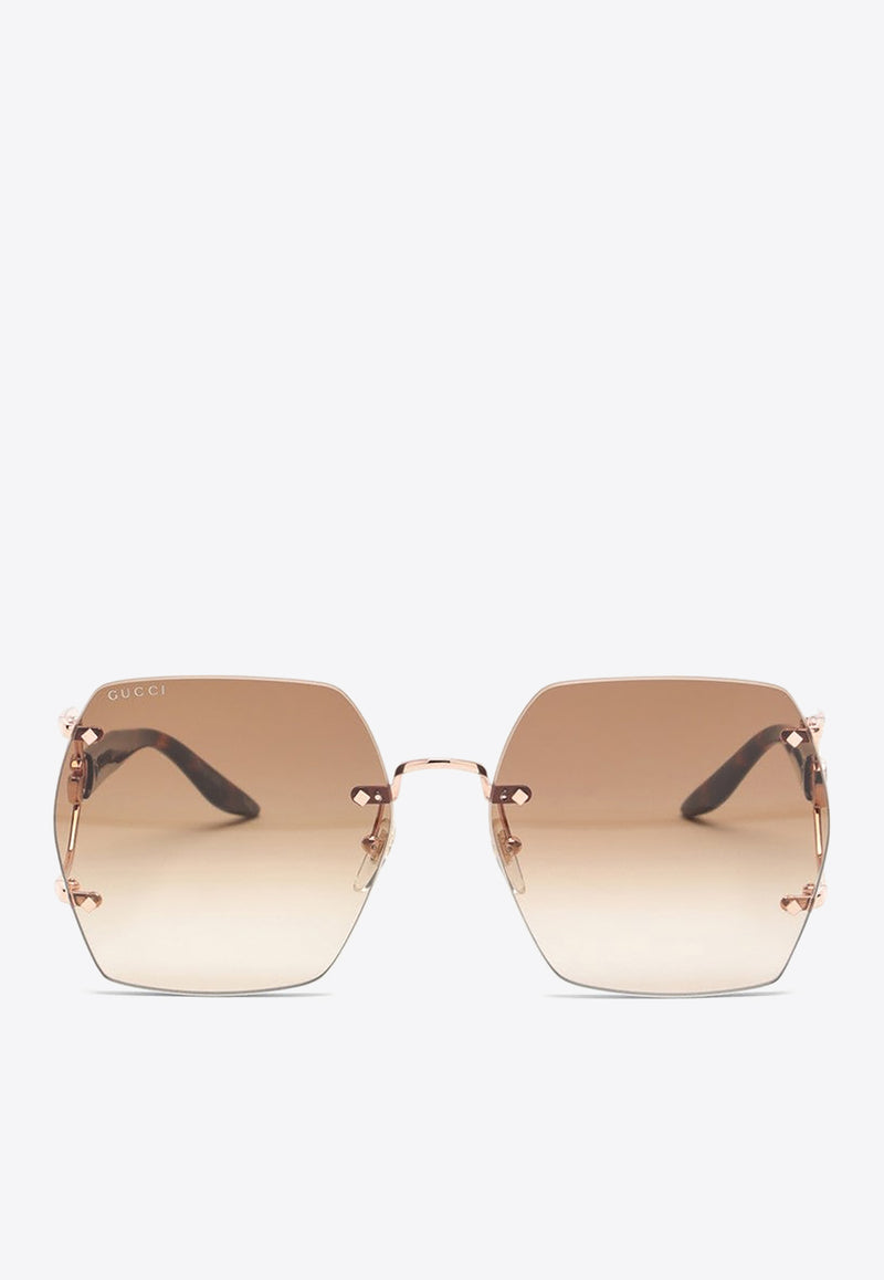 Gucci Rimless Hexagonal Sunglasses Brown 778291I3330/O_GUC-8023