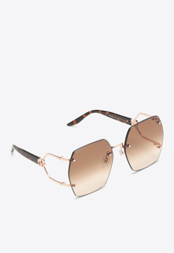 Gucci Rimless Hexagonal Sunglasses Brown 778291I3330/O_GUC-8023