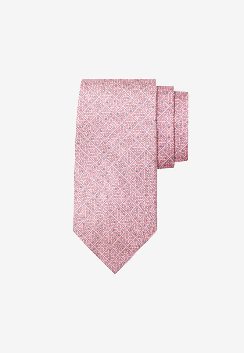 Ferragamo Square Gancini Silk Tie Pink 351218 4 ZELDA 778582 F ROSA