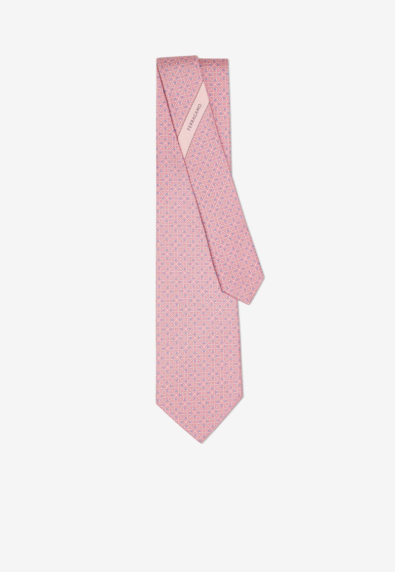 Ferragamo Square Gancini Silk Tie Pink 351218 4 ZELDA 778582 F ROSA