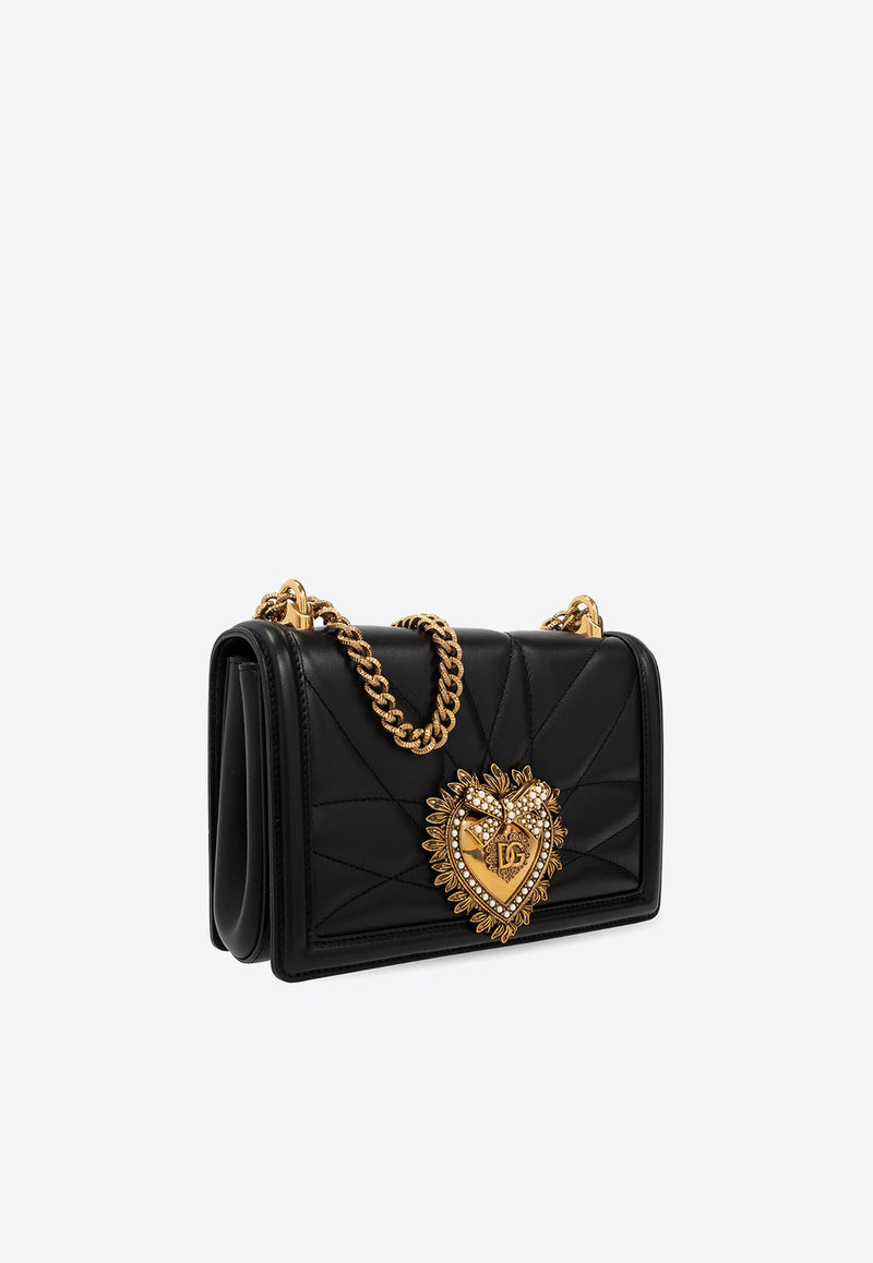 Dolce & Gabbana Devotion Quilted Leather Shoulder Bag Black BB6652 AV967-80999