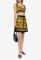 Versace Barocco Print Silk Mini Skirt Yellow 1000829 1A10193-5B000