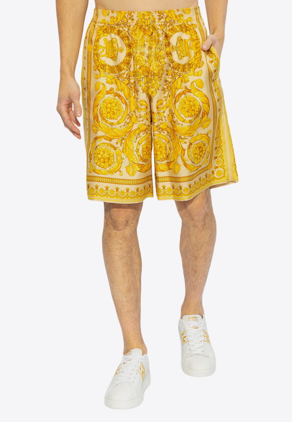 Versace Barocco Print Silk Shorts Yellow 1002476 1A03044-5K410