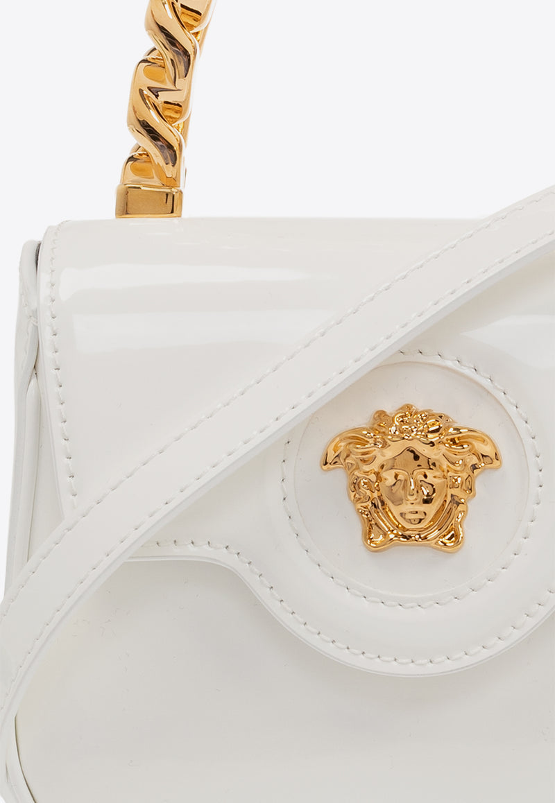 Versace Mini La Medusa Shoulder Bag in Patent Leather White 1003016 1A02212-1W00V