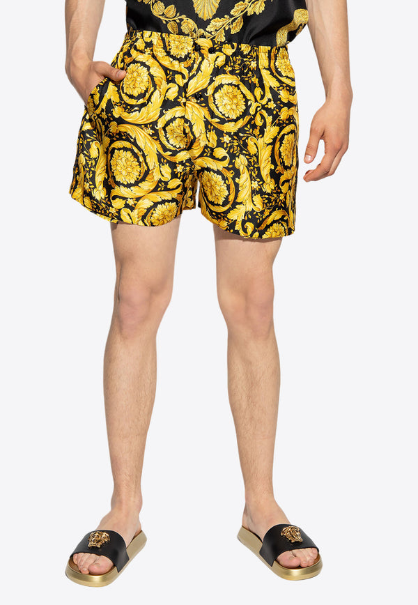 Versace Barocco Print Silk Shorts Yellow 1007858 1A04661-5B000