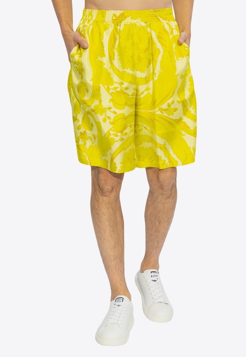 Versace Barocco Print Silk Shorts Yellow 1002476 1A09582-5Y370