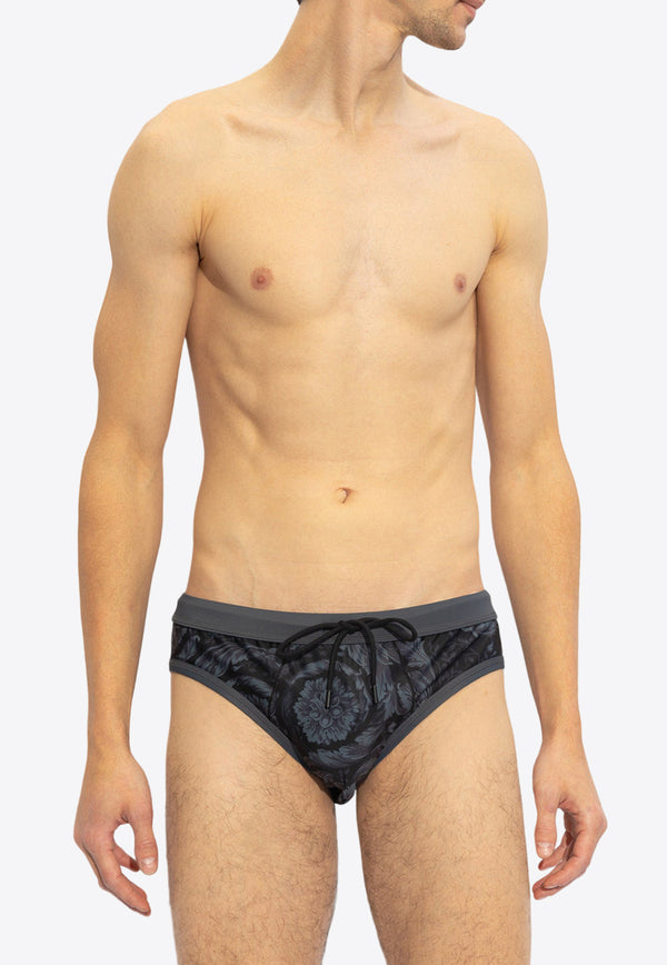 Versace Barocco Jacquard Swim Briefs Gray 1008168 1A10012-5BC10