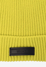 Versace Logo Patch Wool Beanie Green 1012737 1A09247-1Y960