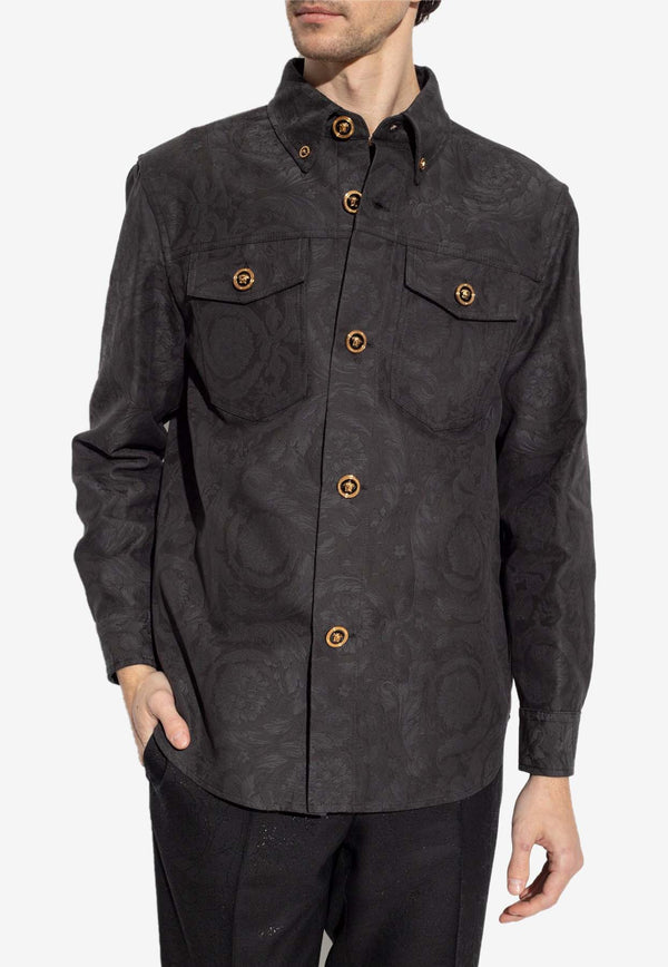 Versace Barocco Jacquard Long-Sleeved Shirt Gray 1008738 1A09781-1E880