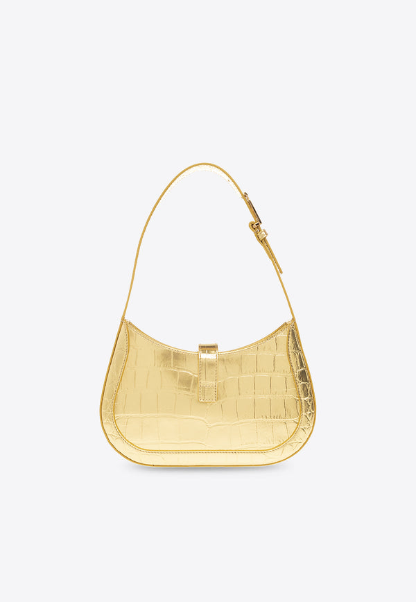 Versace Small Greca Goddess Top Handle Bag in Croc-Embossed Leather Gold 1013167 1A10014-1X00V