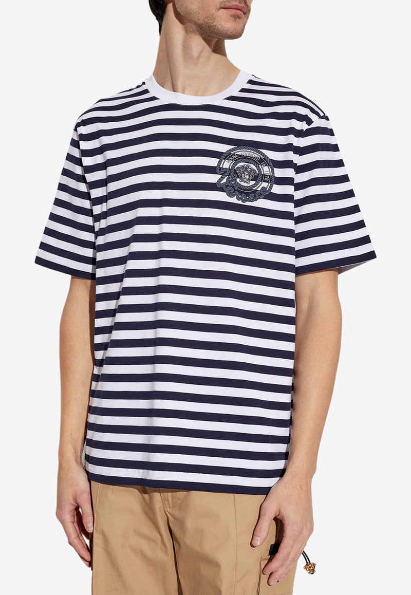 Versace Nautical Stripe Crewneck T-shirt White 1013302 1A09873-2WL60