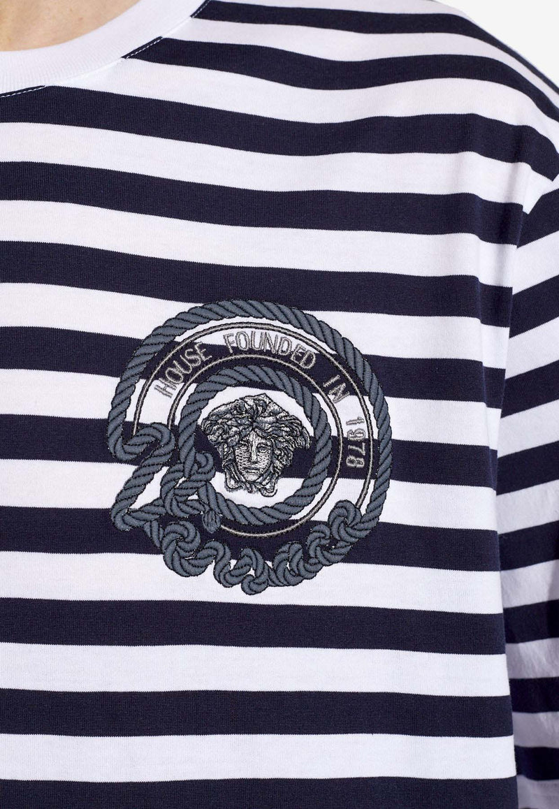 Versace Nautical Stripe Crewneck T-shirt White 1013302 1A09873-2WL60