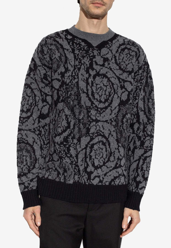 Versace Barocco Jacquard Wool Sweater Gray 1013400 1A09516-1B000