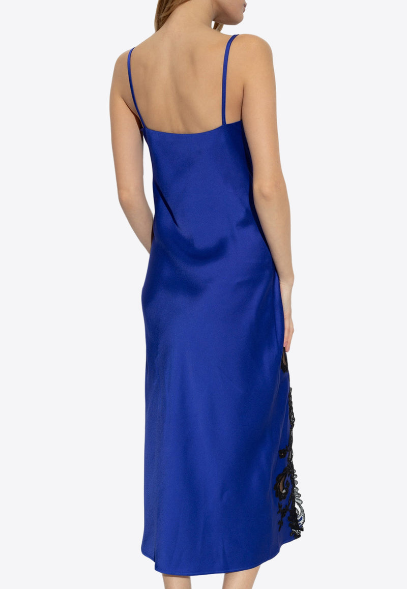 Versace Barocco Lace Embellished Satin Midi Dress

 Blue 1013425 1A00540-2U160