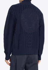 Versace Medusa Cable-Knit Zip Sweater Navy 1013804 1A09578-1UI20