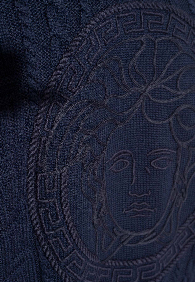 Versace Medusa Cable-Knit Zip Sweater Navy 1013804 1A09578-1UI20