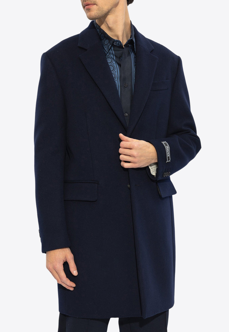 Versace Single-Breasted Wool-Blend Coat Blue 1013942 1A09849-1UI20