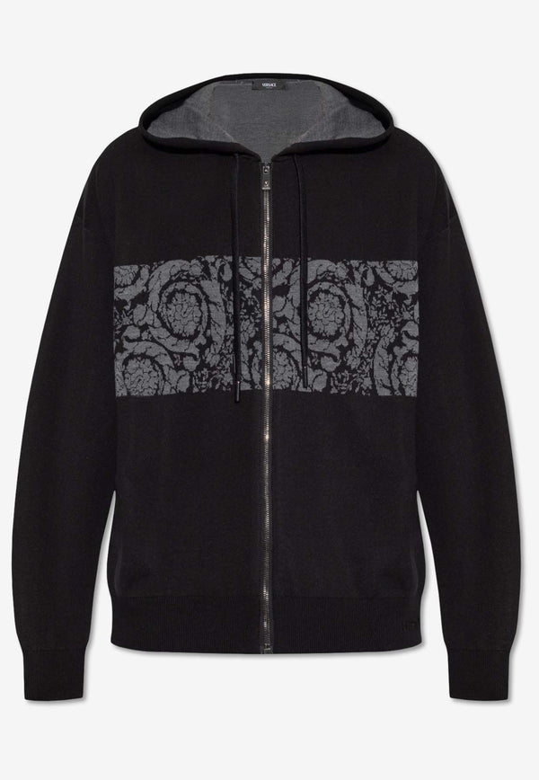 Versace Barocco Jacquard Zip-Up Hooded Sweatshirt Black 1013254 1A09454-1B000
