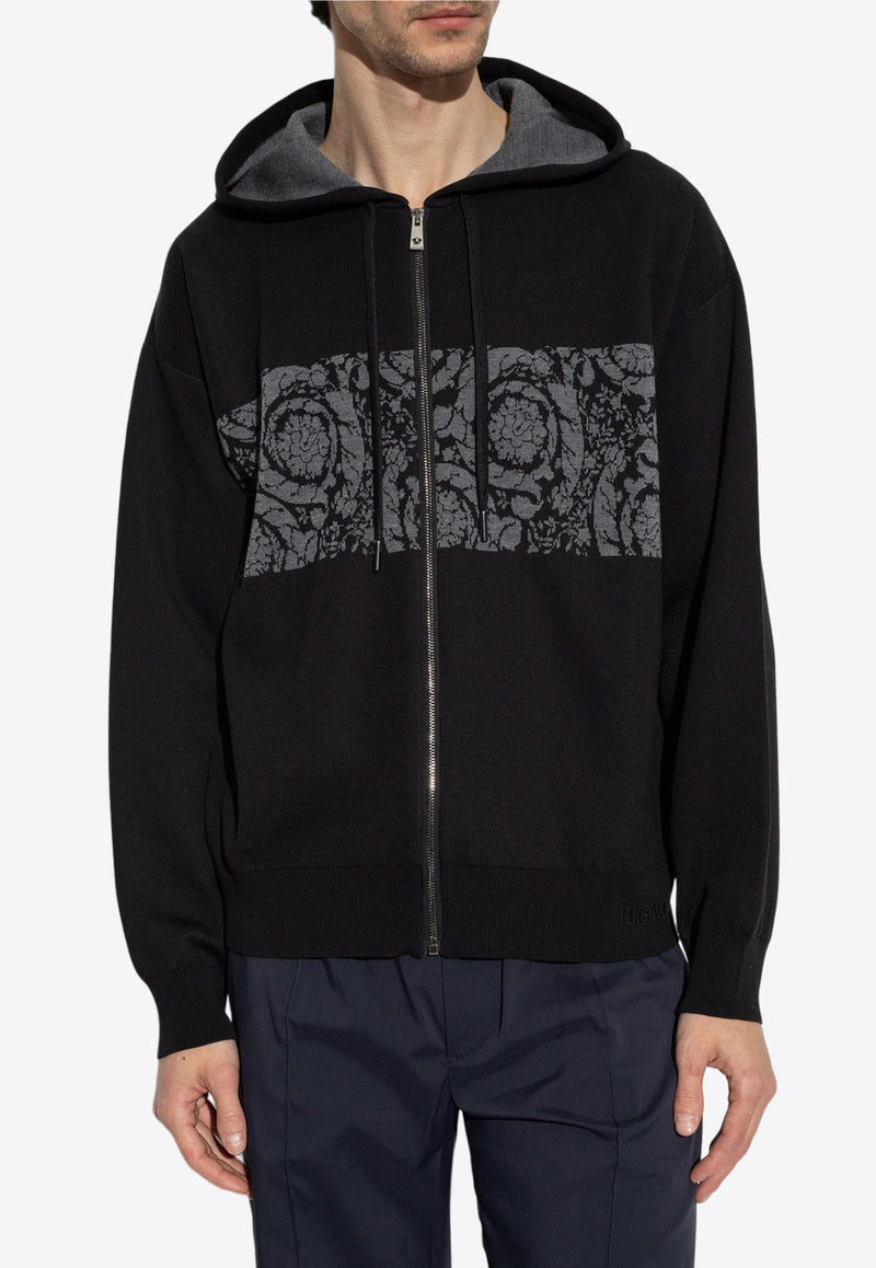 Versace Barocco Jacquard Zip-Up Hooded Sweatshirt Black 1013254 1A09454-1B000