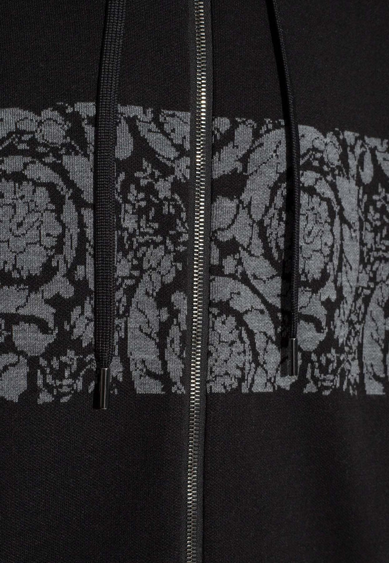 Versace Barocco Jacquard Zip-Up Hooded Sweatshirt Black 1013254 1A09454-1B000