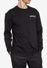 Versace Logo Embroidered Long-Sleeved T-shirt Black 1013947 1A09865-1B000
