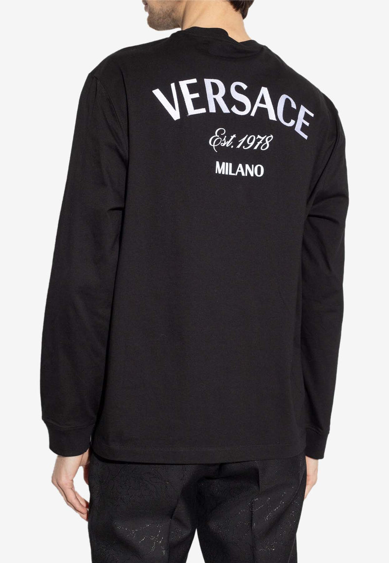 Versace Logo Embroidered Long-Sleeved T-shirt Black 1013947 1A09865-1B000