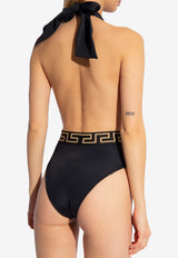 Versace Greca Halterneck One-Piece Swimsuit Black 1013325 A232185-1B000