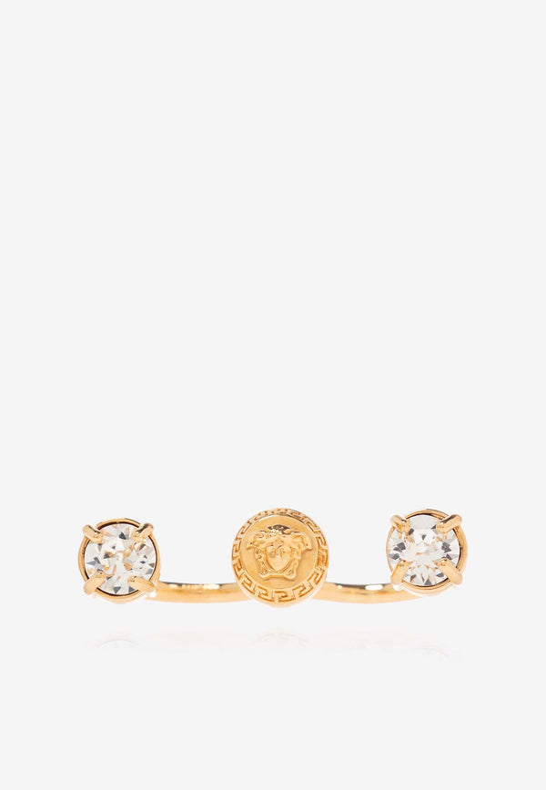 Versace Medusa Crystal-Embellished Double Cuff Ring Gold 1014249 1A00621-4J090