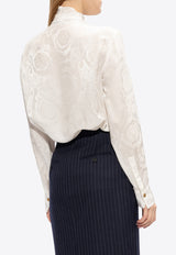 Versace Barocco Jacquard Long-Sleeved Silk Shirt White 1014489 1A10059-1W000