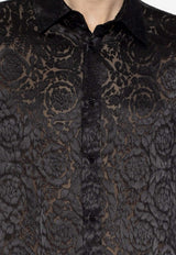 Versace Barocco Devoré Semi-Sheer Silk Shirt Black 1013880 1A09767-1B000